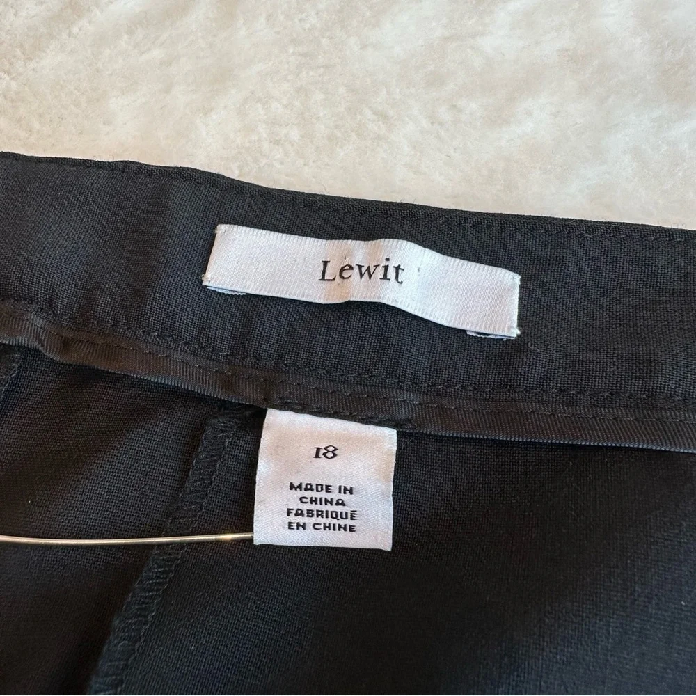 Lewit Wool Blend Black Satin Tuxedo Stripe Straight Leg Ankle Pants XL (18)